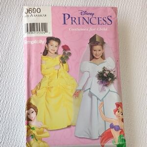 🍀Simplicity Disney Princess Belle & Ariel Kids Costume Pattern SZ3-8 New Uncut